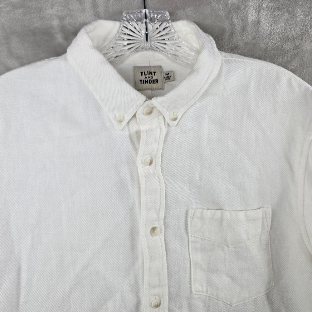 Flint and Tinder Button Down Shirt Mens Medium White Hemp Cotton Long Sleeve